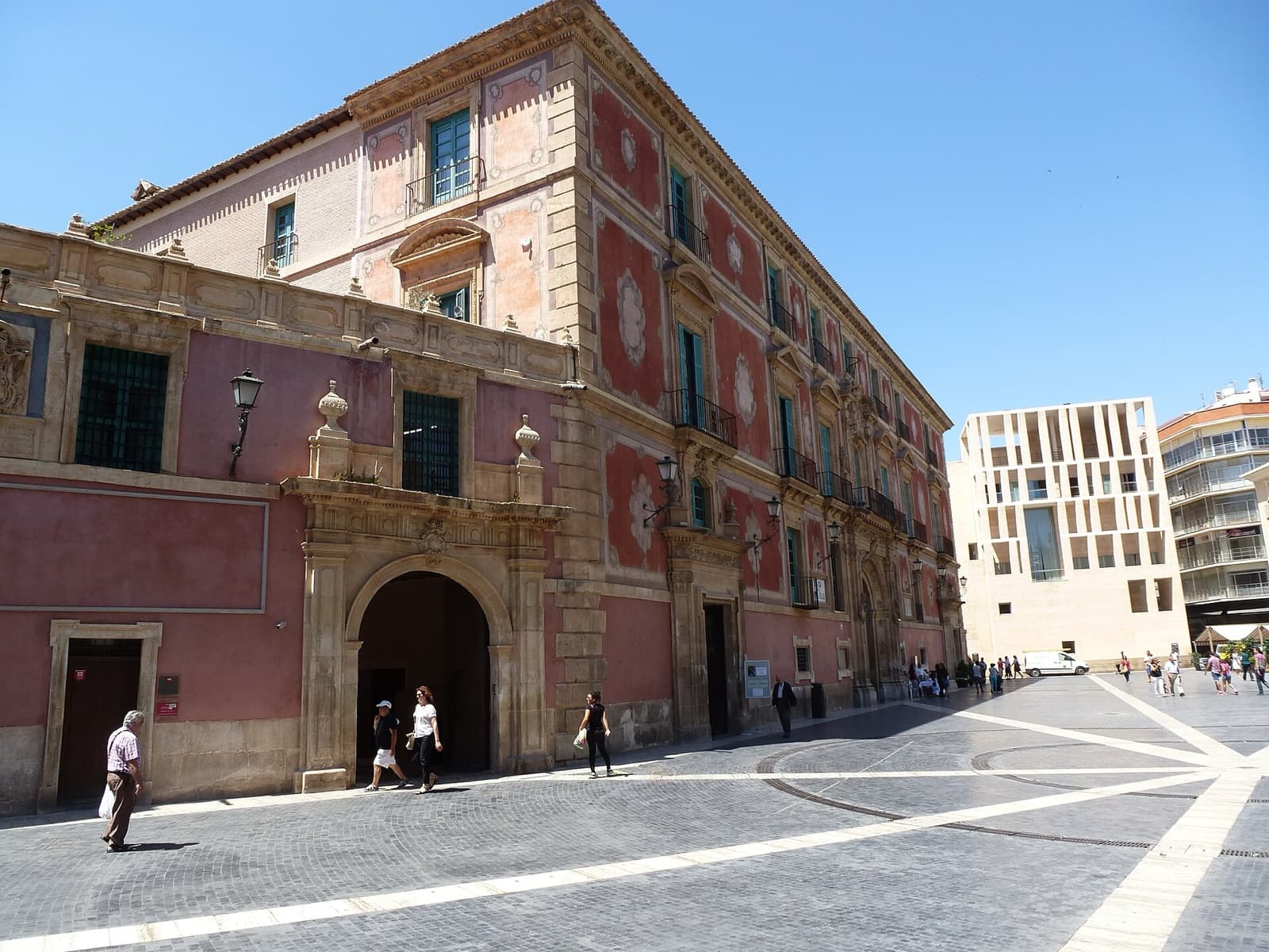 Sunlit baroque plaza in the heart of Murcia, Spain